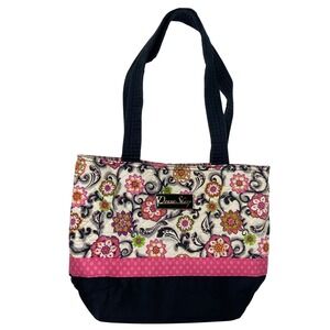Donna‎ Sharp Quilted Floral Tote Bag Pink Black Cotton Shoulder Handbag